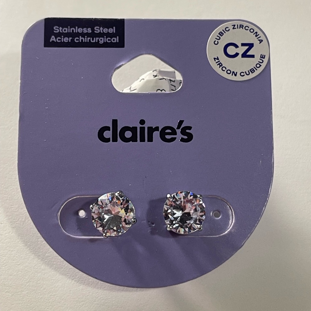 Large stainless steel silvertone stud Earrings NWT Hypoallergenic Claires Luxe